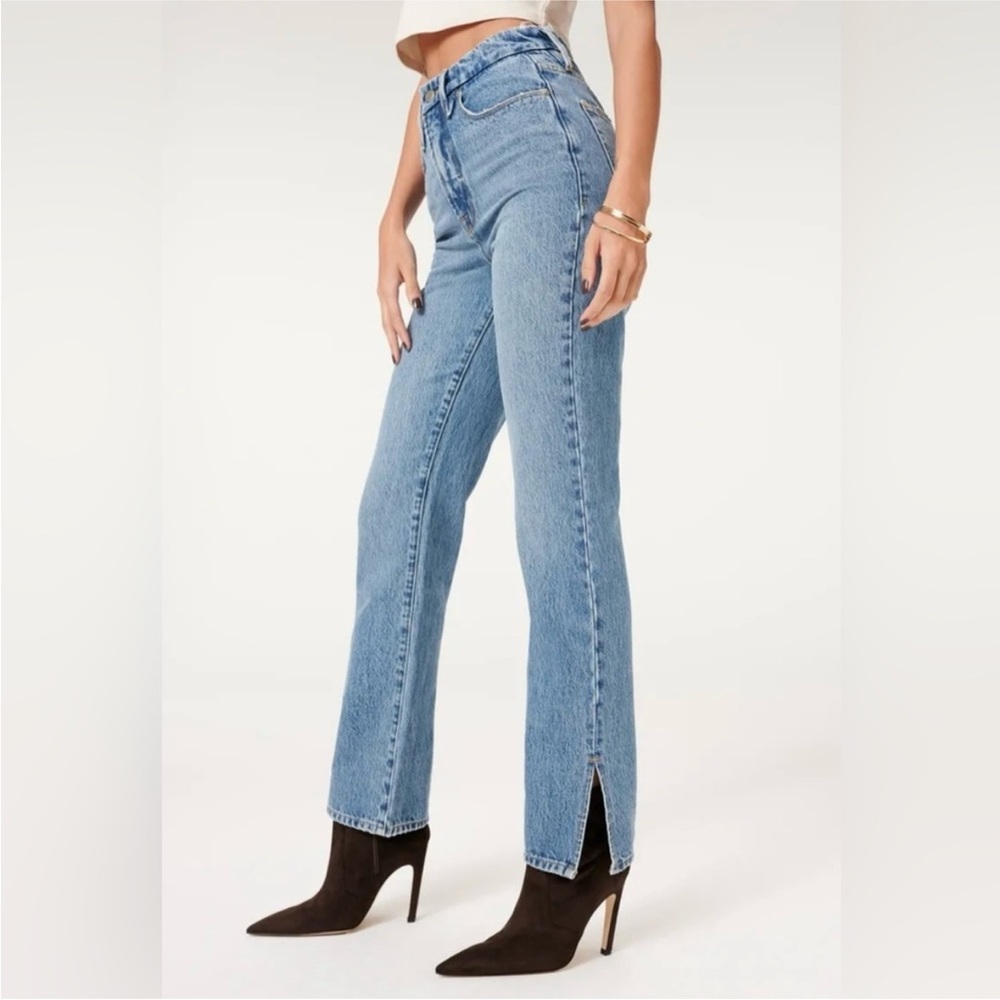 Good American Good Boy Tapered High Rise Side Seam Straight Leg Full